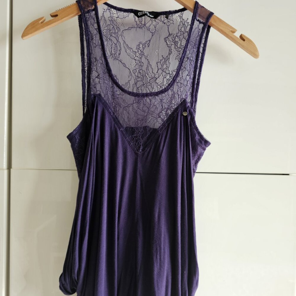 VTG GUESS Draped Lace Jersey Top